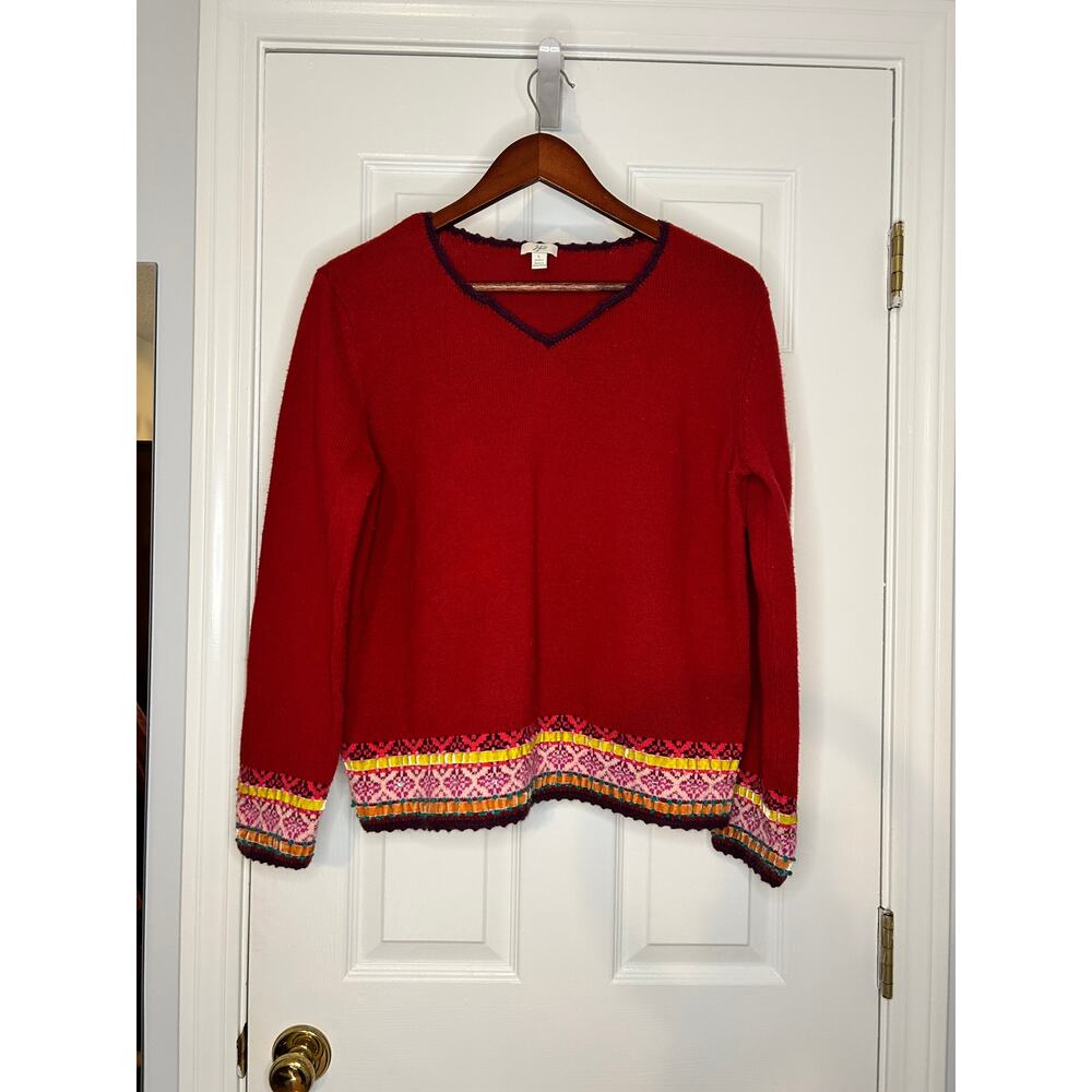 J Jill Petite Large Maroon Red Embellished Sweater Boho Knit Large Petite
